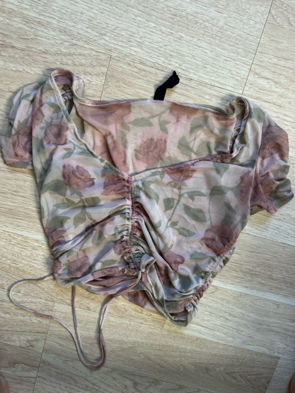 Free People Sheer Floral Ruched Crop Top - Blush Rose & Sage